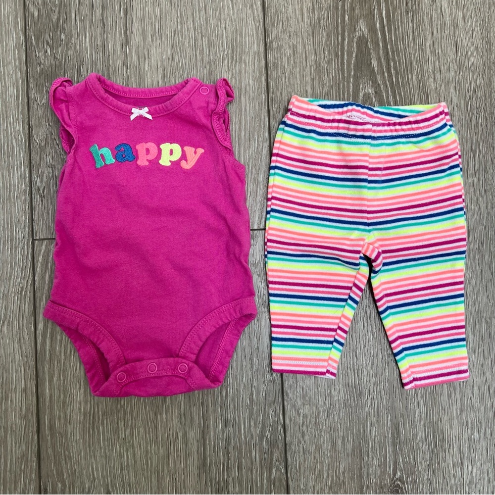 CARTERS 2PC SHORT SLEEVE BODYSUIT AND PANTS OUTFIT RAINBOW NEWBORN